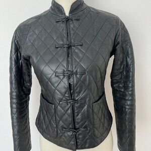 SHANGHAI TANG Women’s US 4 Black Leather Jacket Coat,  Silk Lining